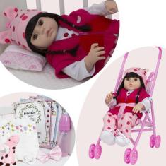 Imagem de Boneca Girafinha Com Carrinho Reborn Completa Pode Dar Banho - Cegonha