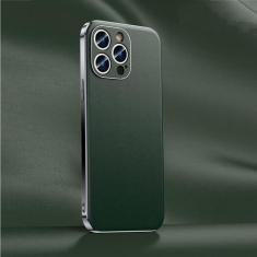 Imagem de Capa de telefone de couro para iPhone 14 12 11 13 15 Pro Max 15Pro 14Pro Chapeamento de luxo com proteção total de lente capa traseira, verde (A006), para iPhone 11 Pro