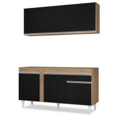 Imagem de Armário Aéreo Argélia E Balcão Para Pia 150cm Dakota Castanho/preto - Lumil