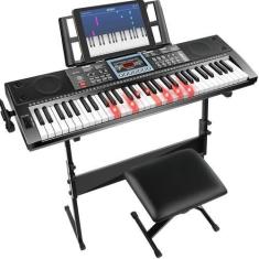 Imagem de Piano de teclado VEIYOUMO 61 teclas com banco de suporte e teclas ilum