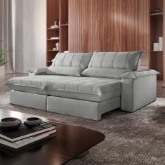 Imagem de Sofá Retrátil e Reclinável com Catraca Blindada 200cm Porto Bello Veludo Jolie Prata/Prata