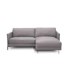 Imagem de Sofá Decorativo Karine 3 Lugares Sala De Estar 230cm Com Chaise Pés Em Aço Couro Avelã