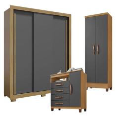 Imagem de Guarda Roupa Solteiro Nevoa Flex 3 Portas de Correr com Cômoda Sapateira Cannes e Armário Multiuso Egito Carvalho Americano Grafite - Incorplac