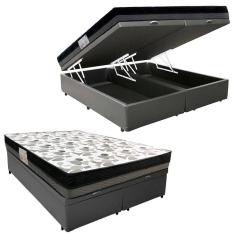 Imagem de Cama Box Baú Casal Sintético Bipartido + Colchão Ortobom Iso Dupla Face 60x138x188 Cor:cinza