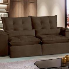 Imagem de Sofá San Paulo Retrátil e Reclinável - Assento com Molas – 250 cm Veludo Marrom café