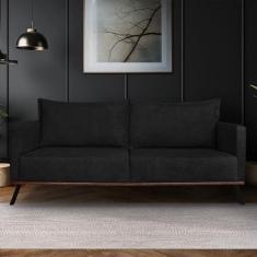 Imagem de Sofá Living 3 Lugares com Pés de Ferro Almofadas Soltas 220cm Saiph Bouclê Preto G63 - Gran belo