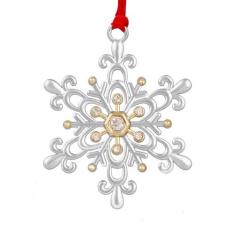 Imagem de Enfeite de Natal de floco de neve - Conjunto de enfeites de Natal banhados a prata e ouro - Ornamento de floco de neve de metal para árvore de Natal - Enfeite de floco de neve para lembrança anual de