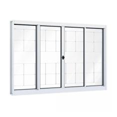 Imagem de Janela de Aço de Correr 120x150cm 4 Folhas com Grade e Vidro Liso Riobras Branco