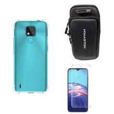 Imagem de Kit Capinha Anti Impacto + Braçadeira Capa Porta Celular Para Corrida + Película Vidro Compatível Moto E7