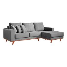 Imagem de Sofá 4 Lugares Palu Com Chaise Direito Veludo Cinza