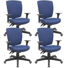 Imagem de Kit 04 Cadeiras de Escritório Diretor Office Base Giratória Preto Alta Flexi P03 Vinil Azul - Lyam