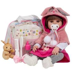 Imagem de Boneca Tipo Reborn Bebê Realista Coelhinha Enxoval Completo - Cegonha