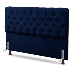 Imagem de Cabeceira Cama Box Solteiro Lylla 90cm Capitonê Com Frame Veludo Azul Marinho - Desk Design