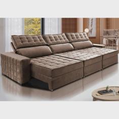 Imagem de Sofá Retrátil e Reclinável 3,55m Cama inBox Big Star com SoftGel D40 Velupluma Castor