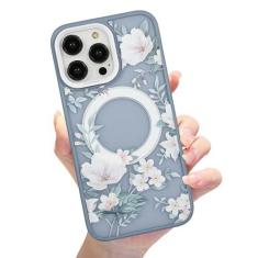 Imagem de Eiyikof Capa magnética fosca translúcida compatível com iPhone 15 Pro Max [capa MagSafe luxuosa à prova de choque] [capa traseira rígida com estampa de flores fofas] Capa para iPhone 15 Pro Max para