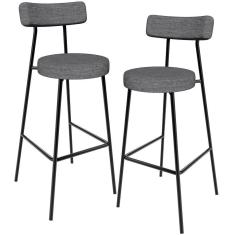 Imagem de Kit 02 Banquetas Alta Cozinha Bar Sala Jantar Estrutura Em Aço Milão L02 Linho Cinza Escuro