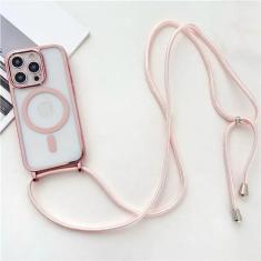 Imagem de Capa de telefone transparente com revestimento de cordão Crossboby para iPhone 15 14 13 12 Pro Max 11 Colar magnético com alça de corda, ouro rosa, para iPhone 14 Pro Max