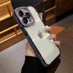 Imagem de Capa de telefone transparente com revestimento de luxo com strass e diamante para iPhone 15 11 12 13 14 Pro Max Capa de silicone macio, roxa, para iPhone 15