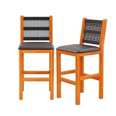 Imagem de Banquetas Para Cozinha Madeira Maciça Assento Estofado Preto Bia Movelar 2 Unidades