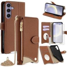 Imagem de Asuwish Capa de telefone para Samsung Galaxy S24 Plus S24+ 5G Capa carteira com protetor de tela de vidro temperado e capa flip espelhada, compartimento para cartão, suporte, alça transversal, celular