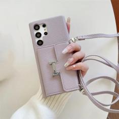 Imagem de Capa de telefone crossbody para Samsung Galaxy S24 S23 S22 S21 Plus Note 20 Ultra A14 A24 A33 A34 A53 A54 Carteira com capa de suporte de cartão, roxa, para Galaxy S21 ultra