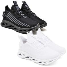 Imagem de Kit 2 Tênis Esportivo Feminino Easy Confortavel Resistente Preto E Bra