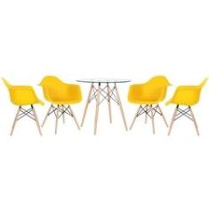Imagem de KIT - Mesa redonda de vidro Eames 80 cm + 4 cadeiras Eiffel DAW 