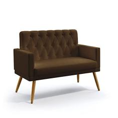 Imagem de Poltrona Namoradeira Decorativa Nina Com Rodapé E Botões Capitonê Sued Marrom Aradecor