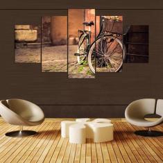 Imagem de Quadro Decorativo Bicicleta Paisagem Rústica 5 Peças