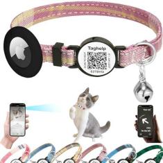 Imagem de Coleira para gatos com etiqueta de identificação inteligente com suporte para AirTag e sino, leve, ajustável, AirTag, coleira de gato integrada para Apple. Rastreador para meninas, meninos, gatos,