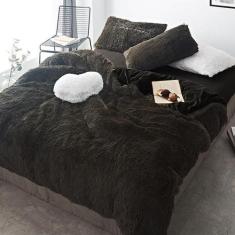 Imagem de Jogo De Cama Casal Super King 6 Peças Edredom Pelúcia Preto - Casa Da