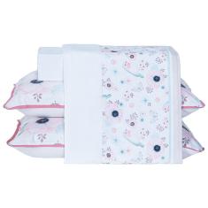 Imagem de Jogo De Cama Lençol Pássaros Branco Queen 04 Peças - Percal 200 Fios