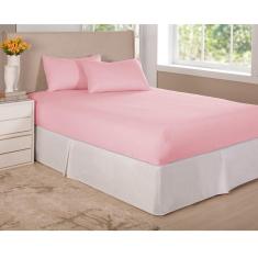 Imagem de Jogo de Lençol 3 Peças Casal 1,38m x 1,88m Rosa Arrumadinho Enxovais