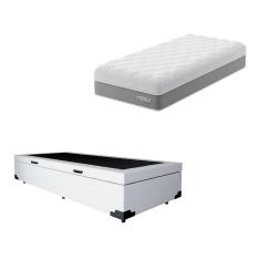 Imagem de cama box baú martin premium com colchão solteiro sublime mola ensacada e espuma viscoelástica (32x88x188) cinza e branco