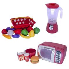 Imagem de Menino Brinquedo Cozinha Infantil Eletro Mercado 19Peças