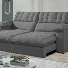Imagem de Sofá Retrátil e Reclinável Barcelona 230 cm Veludo com Molas Ensacadas Cinza Cinza