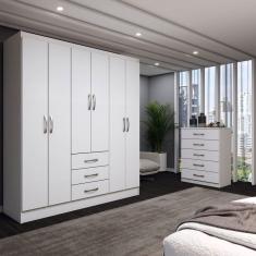 Imagem de Guarda-Roupa Casal Simon 6 Portas 3 Gavetas com Cômoda 5 Gavetas Branco - Panorama Móveis