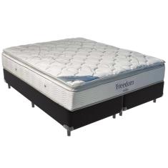 Imagem de Cama Box Preto e Colchão Freedom Molas Ensacadas Queen Ortobom
