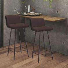 Imagem de Kit Mesa Suspensa de Parede Fixa mdf Rústico + 2 Banquetas Lexi Ferro Marrom Sintético Marrom - Ahazzo Móveis