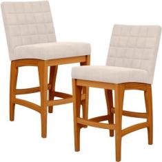 Imagem de Kit 02 Banquetas Baixa Para Cozinha Bancada Bar Sala Jantar Fixa Mila L02 Suede Bege - Lyam Decor