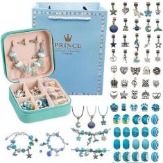 Imagem de Conjunto Pulseiras Bijuterias Infantil Para Montar Porta Jóia Azul Cas