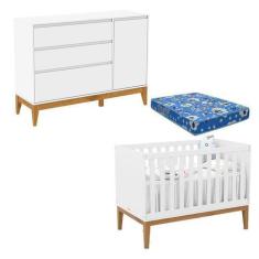 Imagem de Berço Americano Unique e Cômoda com Porta Nature Clean Branco Soft Eco