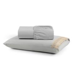 Imagem de Jogo De Lençol Rubi Solteiro 2 Pçs 100% Algodão 200 Fios Ponto Palito Bordado - Cinza