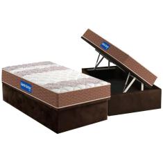 Imagem de Cama Box Baú Solteiro: Colchão Espuma Probel D28 Guarda Costas Double Face + Base CRC Suede Brown(88x188)