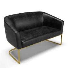 Imagem de Sofá Namoradeira 2 Lugares Base Industrial Dourado Stella Corano Preto D03 - D`rossi