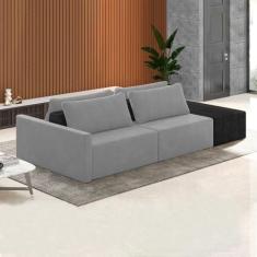 Imagem de Sofá Ilha Modulado Milos 232cm Puff Lateral Cinza Preto Manchado Veludo/PU G33 - Gran Belo
