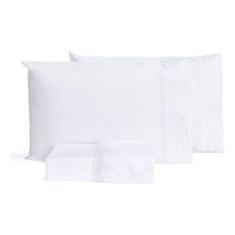Imagem de Jogo De Lençol Branco Casal Box Bordado Percal Puro Algodão - Lu Enxov
