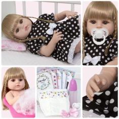 Imagem de Boneca Reborn Realista Menina Loira Fofa 46cm Com Acessórios - Cegonha