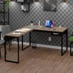 Imagem de Mesa de Canto em L Escrivaninha com 1 Gaveta Industrial 135x150cm Nogal