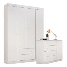 Imagem de Guarda Roupa Infantil 4 Portas Mais Cômoda Sapateira Branco Brilho  -